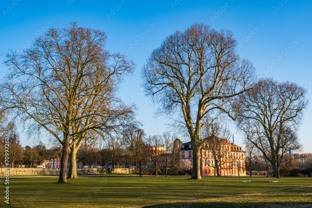 Spring in the Biebrich Castle Park in Wiesbaden/Germany on a sunny day