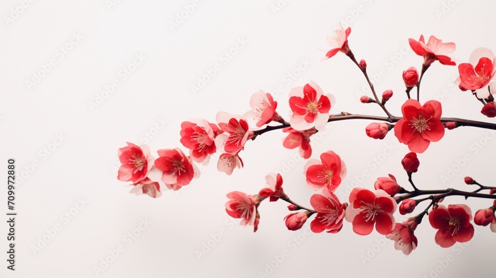 the vivid red tones of blooming flowers against a flawlessly white background.