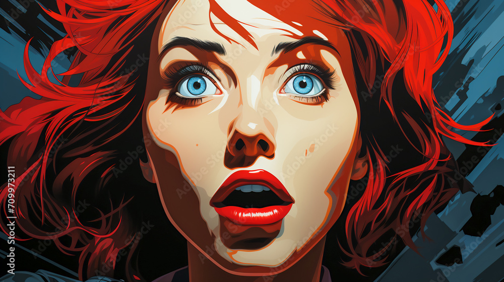 Expressive Pop Art Illustration of a Surprised Lady. Retro Portrait of a Pretty Woman Expressive Pop Art Illustration of a Surprised Lady. Retro Portrait of a Pretty Woman