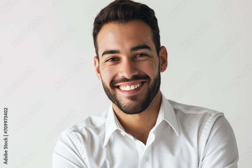 portrait of happy man arm crossed on white isolated background portrait of happy man arm crossed on white isolated background