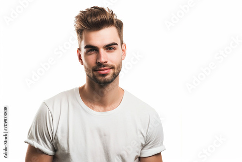 portrait of happy man arm crossed on white isolated background