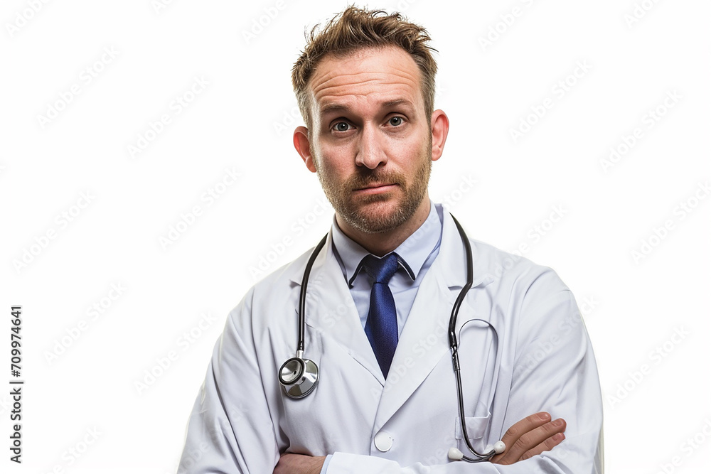 portrait of happy young male doctor arm crossed on white isolated background portrait of happy young male doctor arm crossed on white isolated background