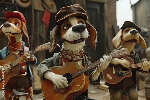 The Ballad of Barnaby Bones and the Bone Brigade: Barnaby Bones, a one-eyed beagle with a gruff bark and a heart of gold, leads a pack of stray dogs on a musical quest across the city. photo