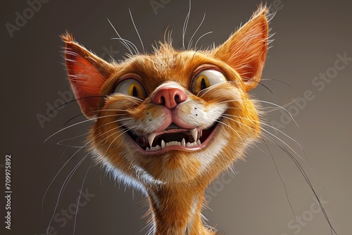 a cat caricature, sporting exaggerated features and comical expressions. photo