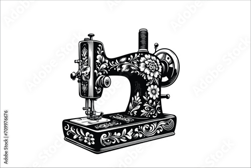 Floral Stitch work: Charming Sewing Machine EPS Vector photo