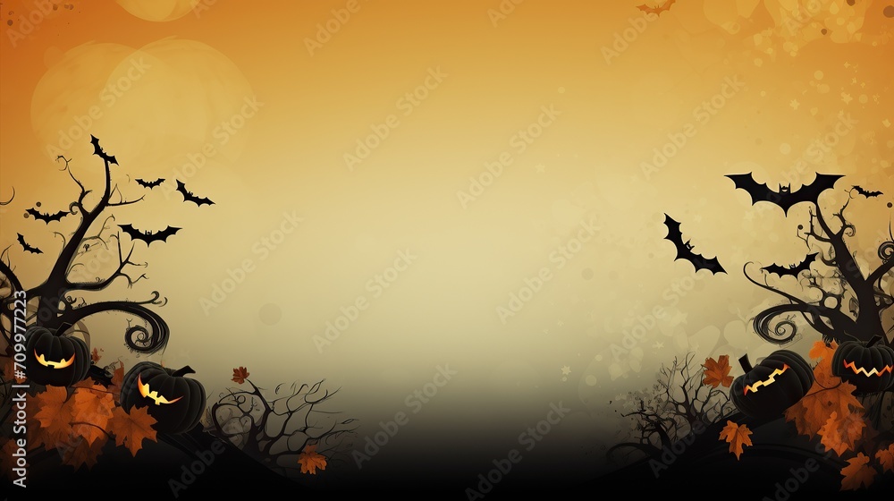 Cartoon halloween background. Halloween background .scary pumpkin flowers at full moon