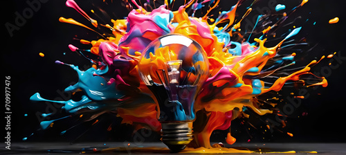 Light bulb with paint splattered background