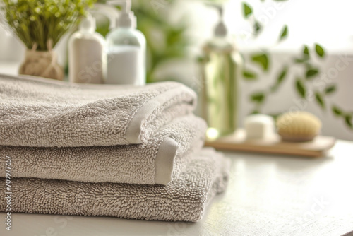 stack of fresh towels in the bathroom 