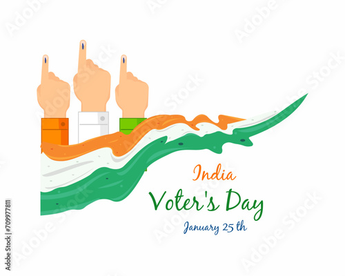 National Voters Day of India tricolor flag Hand finger with black mark for greeting, social media posting.