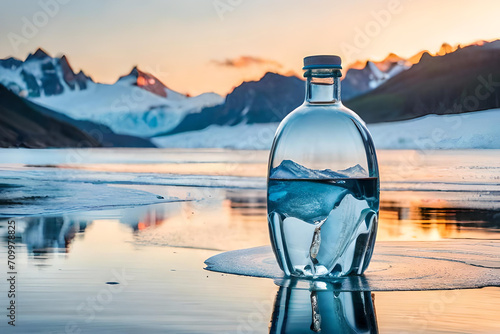 fresh mineral water bottle presentation . arctic lake 
