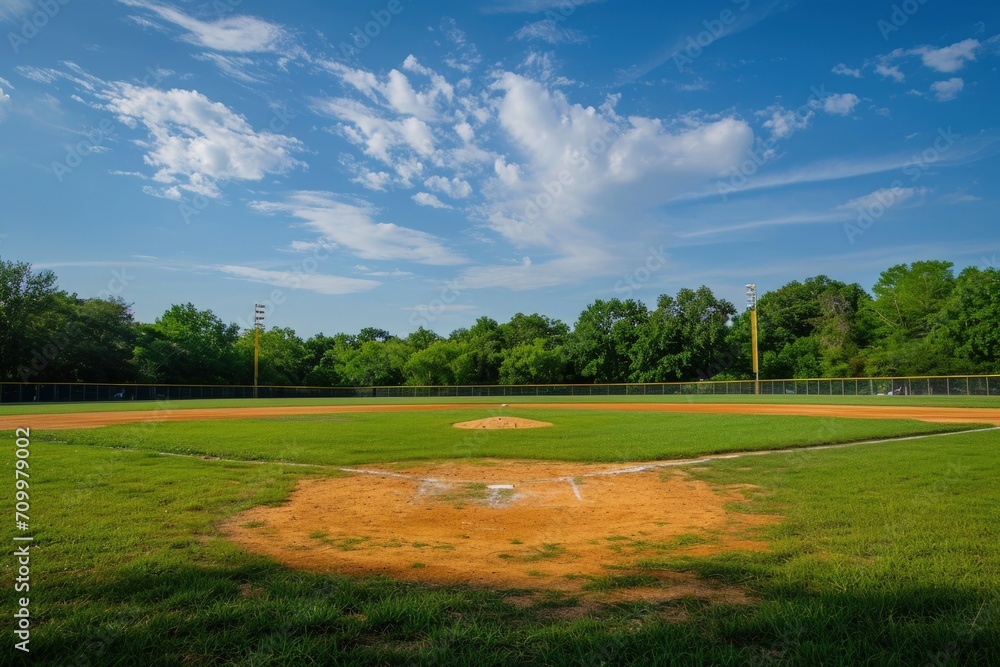 Landscape with baseball field and trees in the background, sports and leisure concept.