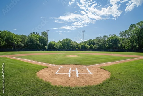 Landscape with baseball field and trees in the background, sports and leisure concept. photo