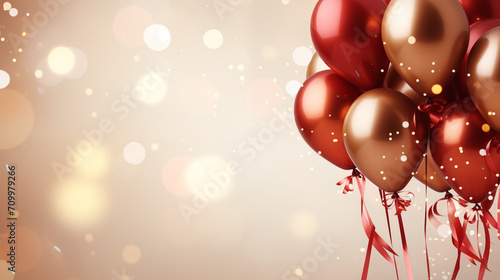 Wallpaper Mural Festive background with gold and red metallic balloons, confetti and ribbons Torontodigital.ca