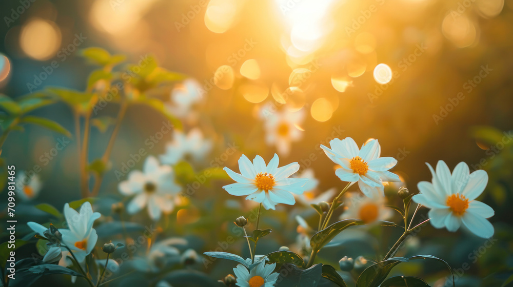 daisy flowers at the sunset 