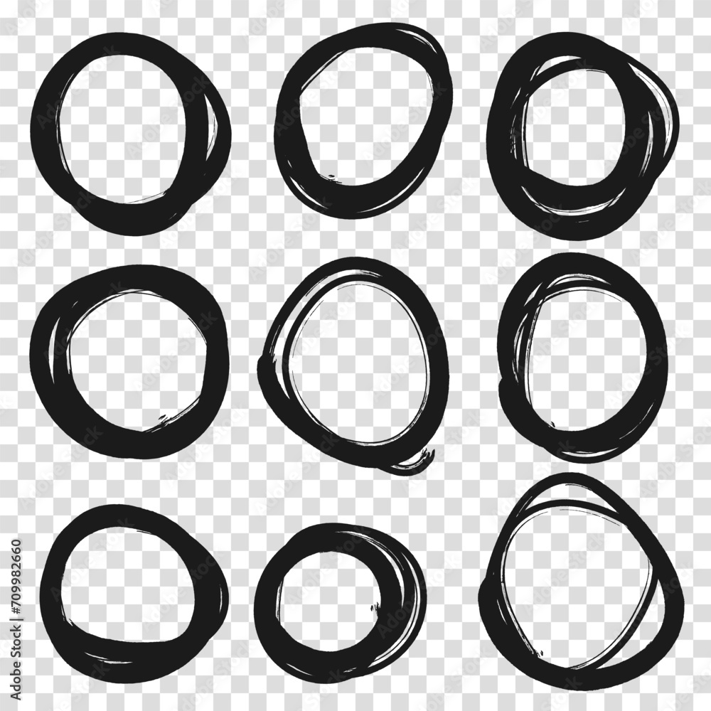 Highlight circle frames. For message note mark design element. Set hand drawn pencil or marker round circles line sketch set. Circular scribble doodle oval. Vector illustration. Transparent background Highlight circle frames. For message note mark design element. Set hand drawn pencil or marker round circles line sketch set. Circular scribble doodle oval. Vector illustration. Transparent background