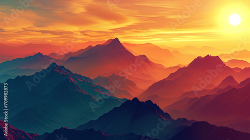 The abstract silhouettes of the mountains  surrounded by bright light and shadows  like a picture