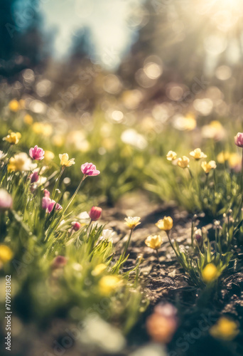 flowet sunny spring meadow. Horizontal close-up with short deep of focus. Natur background concept for leisure and ecology with space for text and design. © Павел Кишиков