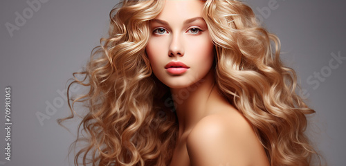 Woman with curly long healthy hair  Healthy Hair banner