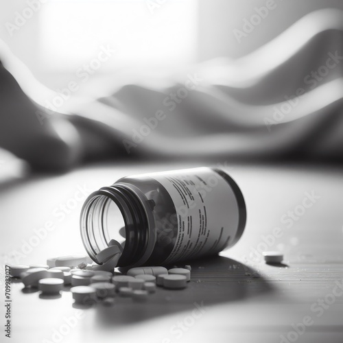 pharmaceutical medicine pills, tablets, and capsules on the floor