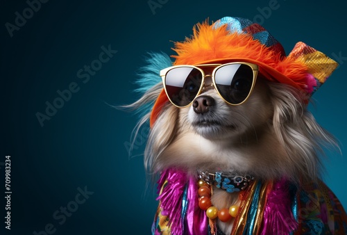 a dog with a bright cap and sunglasses © IgnacioJulian