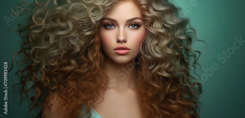 Woman with mint long healthy hair, Healthy Hair banner 