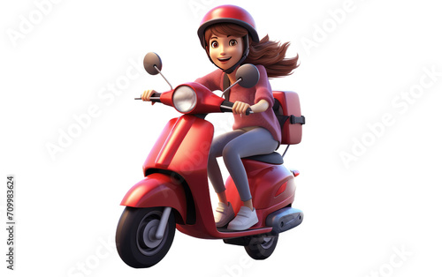 3D image of Girl Jack Riding a Scooter isolated on transparent background.