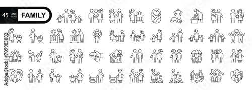 Family editable stroke outline icon set. Thin linear style icons Pack. Vector Illustration 