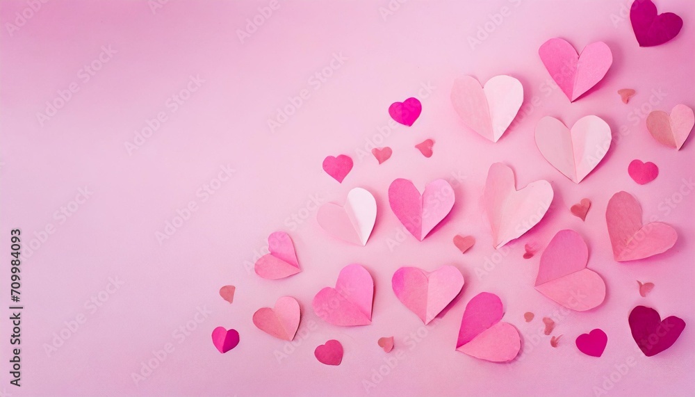 pink paper hearts on background valentine s day