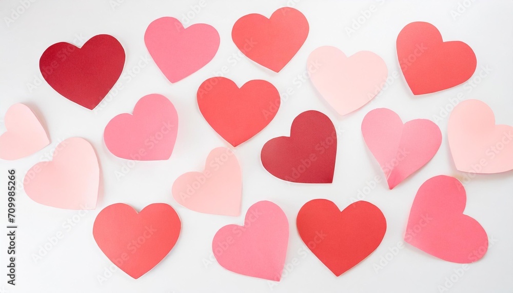 set of heart shapes red and pink paper stickers mock up blank tags labels on white background