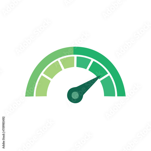 Minimal cartoon arrow point credit scale speed High status green speedometer icon performance, pointer rating risk levels, meter, tachometer on isolated background - Vector EPS10