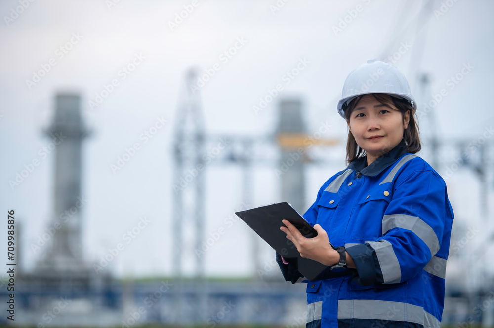 Asian woman petrochemical engineer working at oil and gas refinery plant industry factory,The people worker man engineer work control at power plant energy industry manufacturing Asian woman petrochemical engineer working at oil and gas refinery plant industry factory,The people worker man engineer work control at power plant energy industry manufacturing