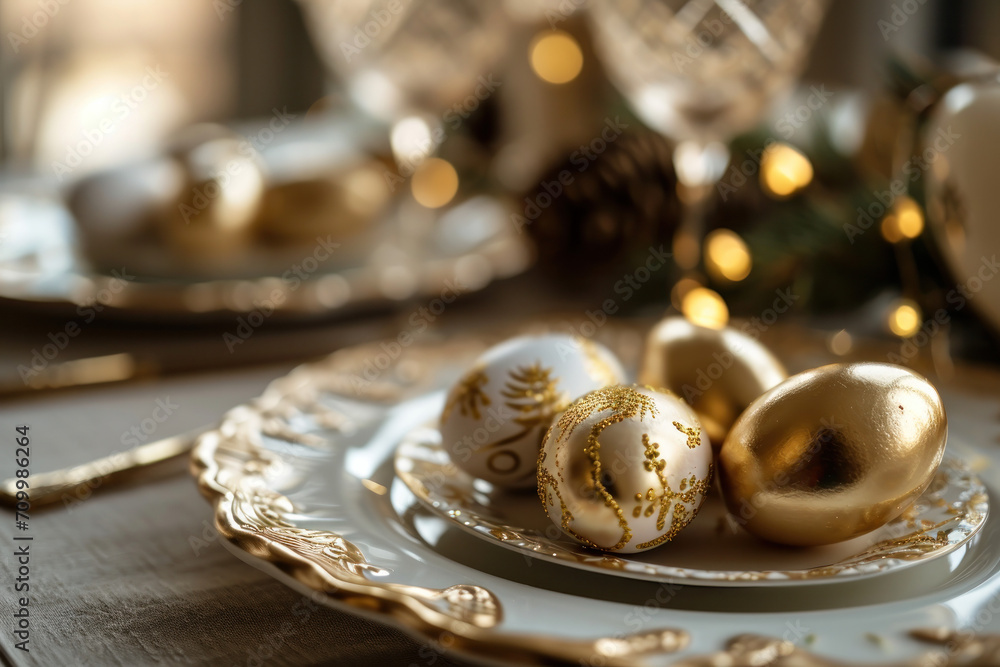 Trendy coloured Easter eggs, Easter decorated table Trendy coloured Easter eggs, Easter decorated table