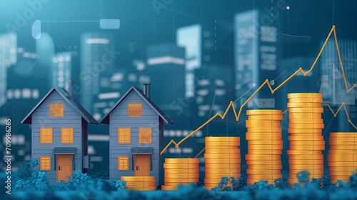 An illustrative concept of the housing market, showcasing residential real estate development, property investment growth, and the upward trend in housing sales and prices. photo