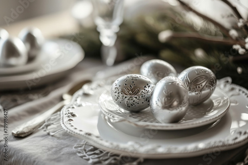 Trendy coloured Easter eggs, Easter decorated table 