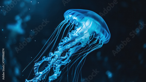 Bright neon colourful jellyfishes on a black background  © reddish