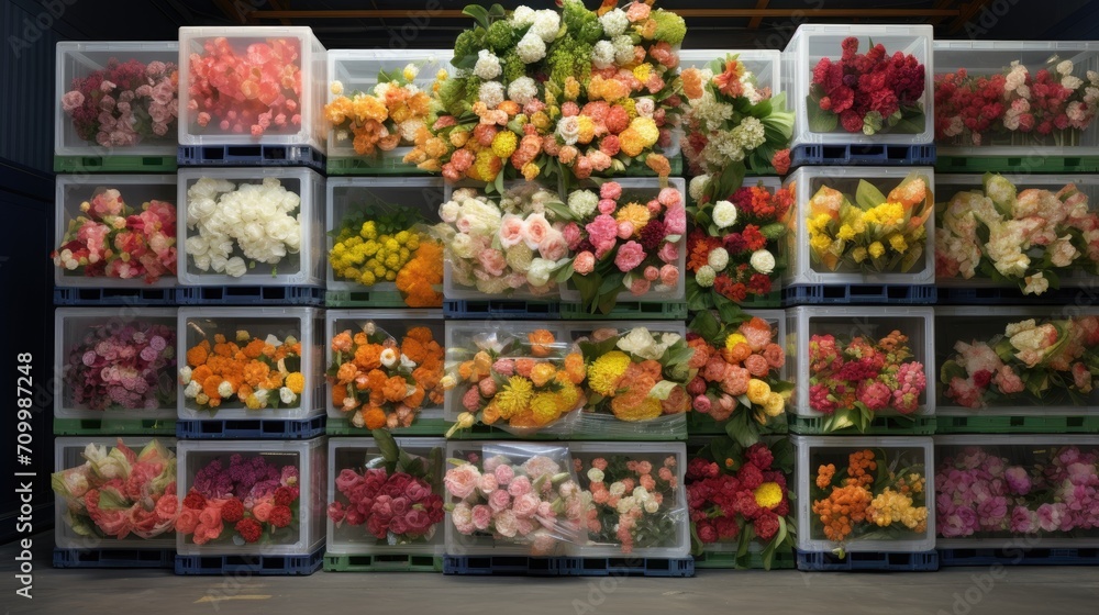 many flowers in refrigerator room for flowers