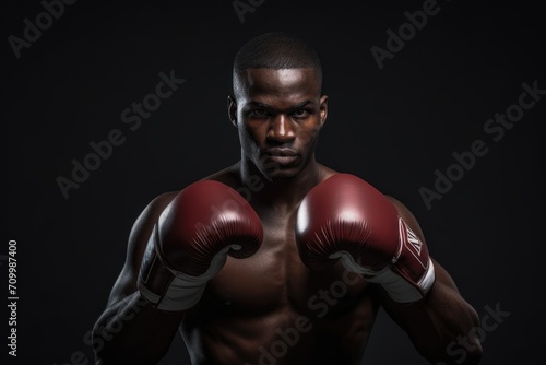 African American man with boxing gloves, sportsman training boxing