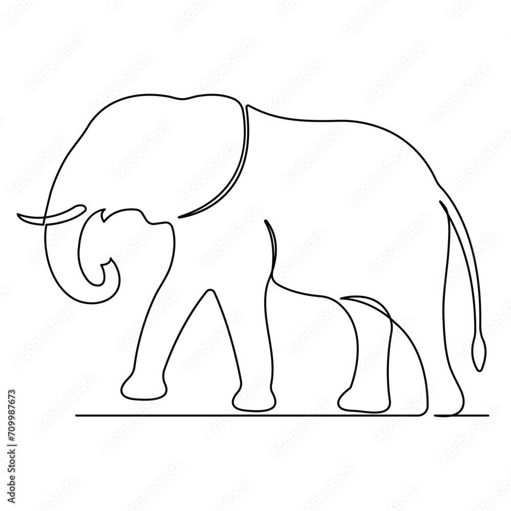 Obraz premium Continuous single line drawing of elephant wild animal national park conservation, Safari zoo concept world animal day outline vector illustration