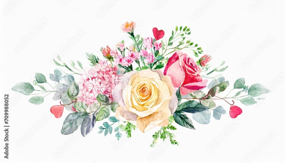 bouquet composition watercolor on white background valentines day concept