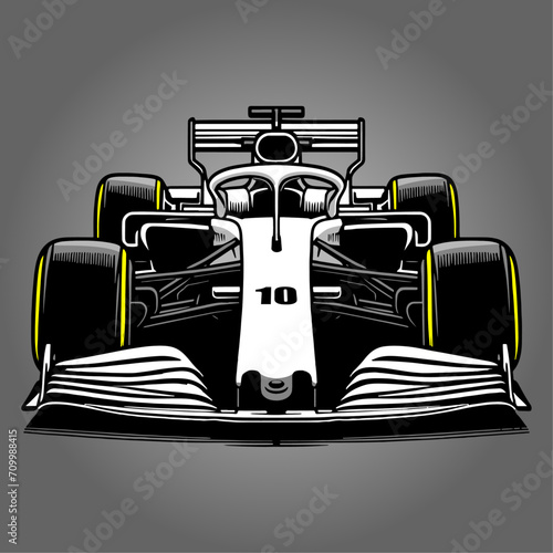 Formula 1 motorsport car vector illustrated front view with background