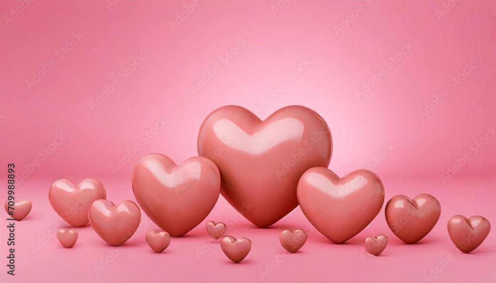rendering of 3d hearts on pink background