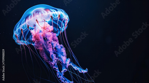 Bright neon colourful jellyfishes on a black background 