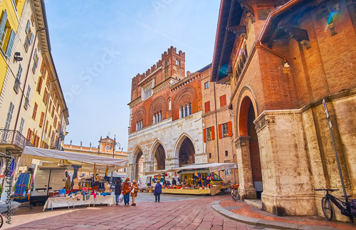 The market stalls on Piazzetta Grida, Piacenza, Italy photo