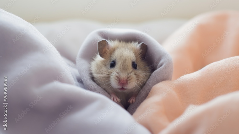 Cute and adorable domestic hamster on soft cloth background with copy space. Cute and adorable domestic hamster on soft cloth background with copy space.