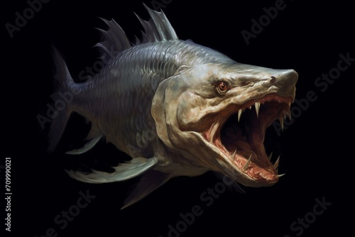 Large predatory fish with a white belly and powerful jaws. Generative AI © Mia