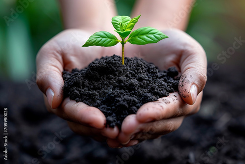 a close-up of hands holding a small plant growing from the soil, representing growth and healing in mental health recovery 
