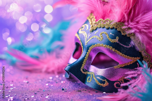 Colourful carnival mask, holiday celebration, copy space 