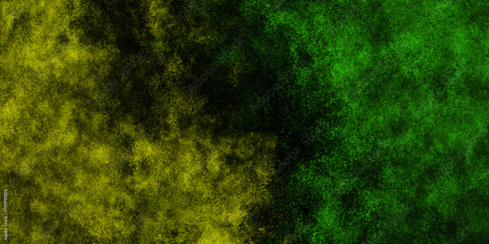 Small green leaves float on the surface of the pond. Ground with Mos. wallpaper texture old stone wall light effect background. Green and yellow background with black worn spots, in HD aspect ratio.