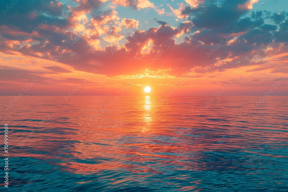 A hopeful image of a sunrise over a calm sea, symbolizing a new beginning and hope in mental health awareness.