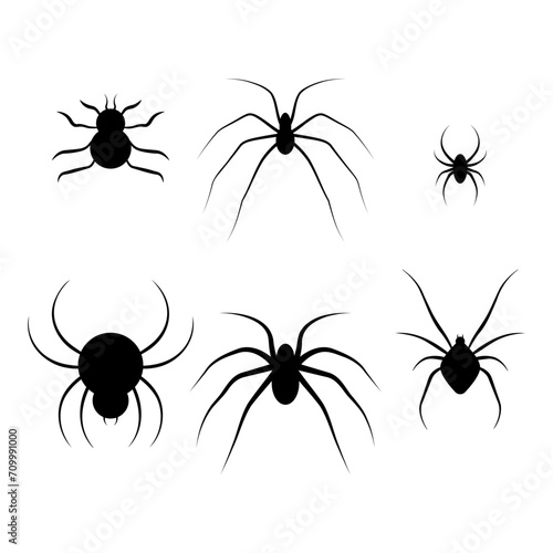 Set of spider silhouette icons isolated on white background. Vector illustration.